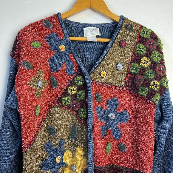 VTG Y2K Susan Bristol Colorful Size PS Patchwork Women's Cardigan Sweater Floral - Picture 5 of 14